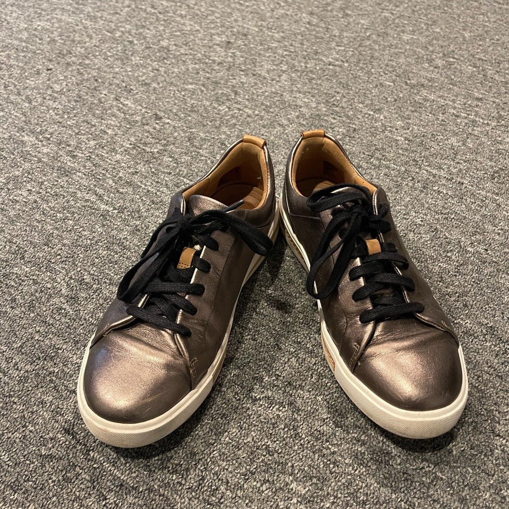 Clarks Silver Sneakers with Black Laces and White Sole